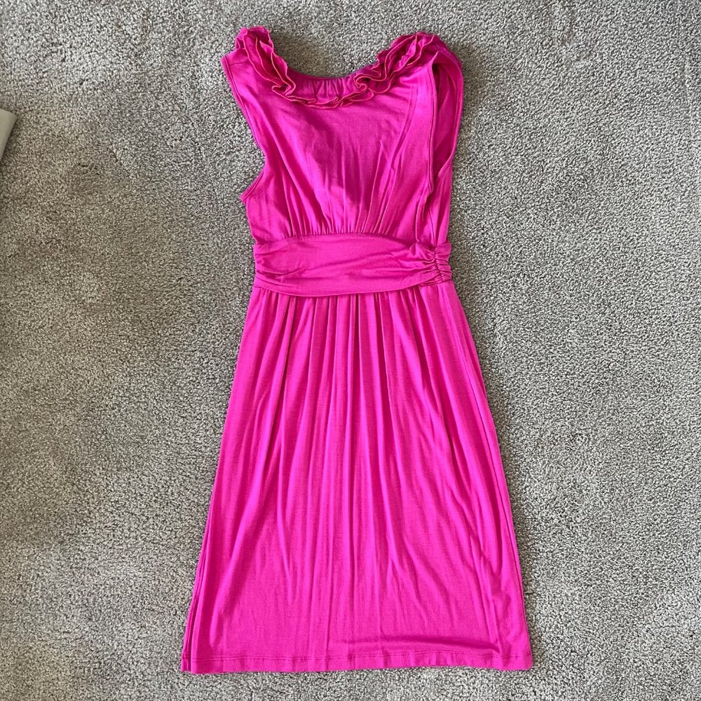 Ella Moss Hot Pink Cotton Dress w/ Ruffled V-Neck, Size Small (EUC) - Picture 3 of 3